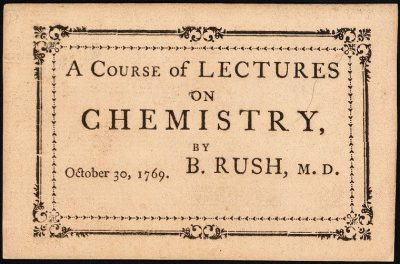 Admission ticket, Benjamin Rush's lectures on chemistry, 1769
