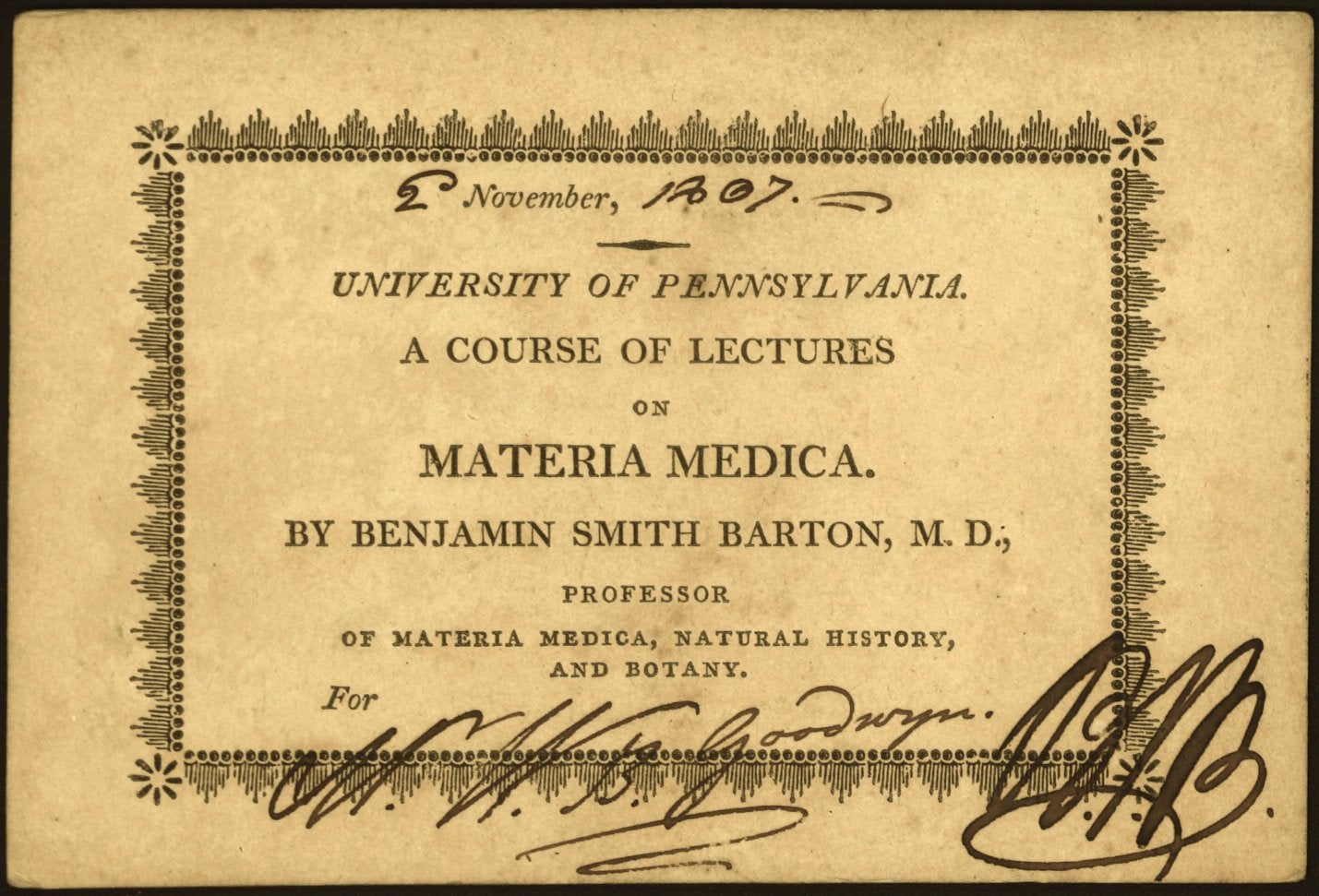 Admission ticket, Benjamin Smith Barton