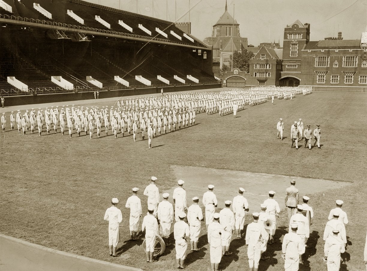 Navy V-12 students on parade in Franklin Field, 1943