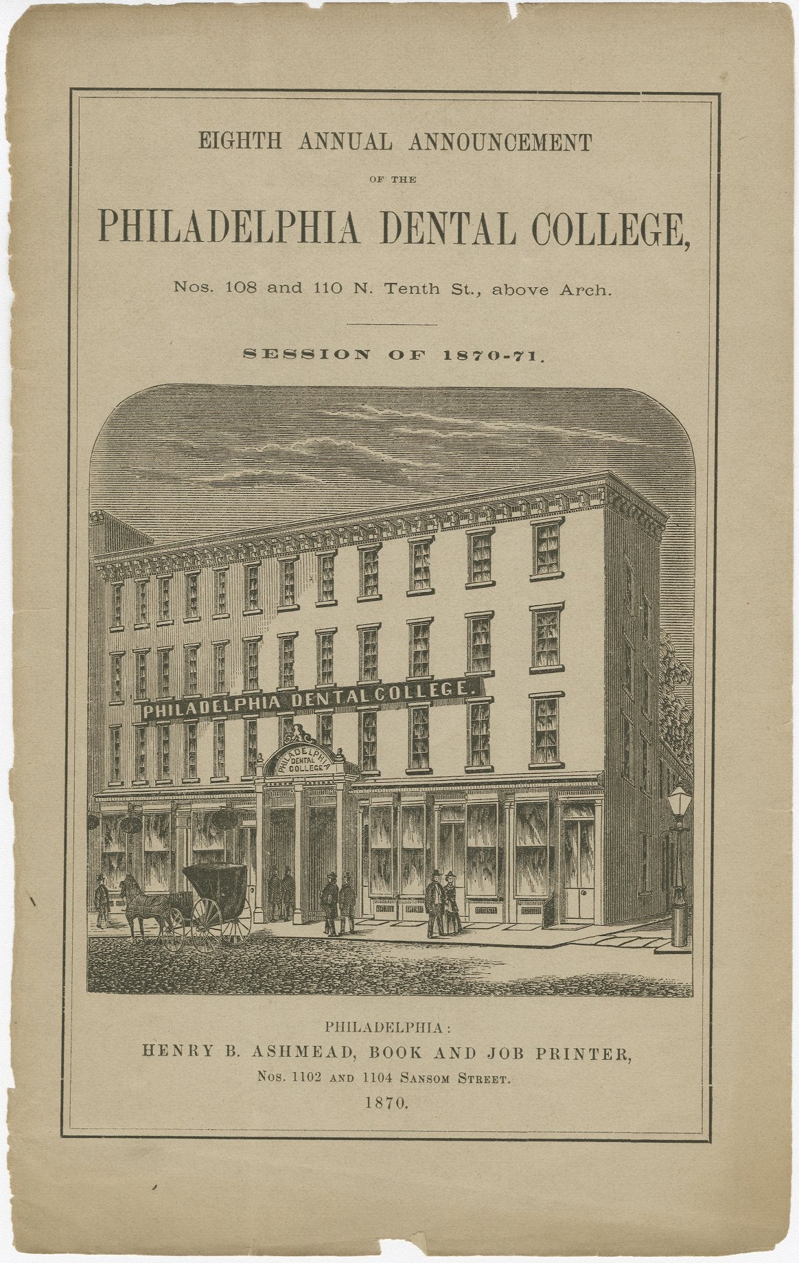 Philadelphia Dental College Eighth Annual Announcement, 1870