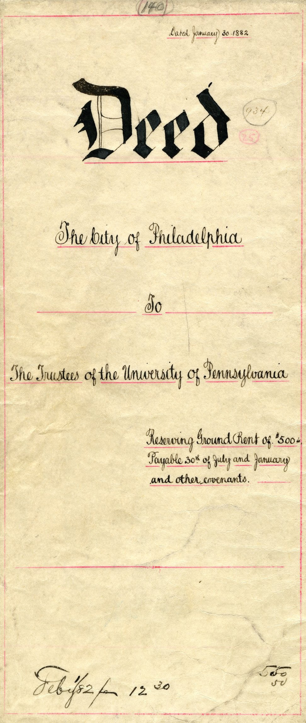 Deed, City of Philadelphia to the Trustees of the University of Pennsylvania, 1882