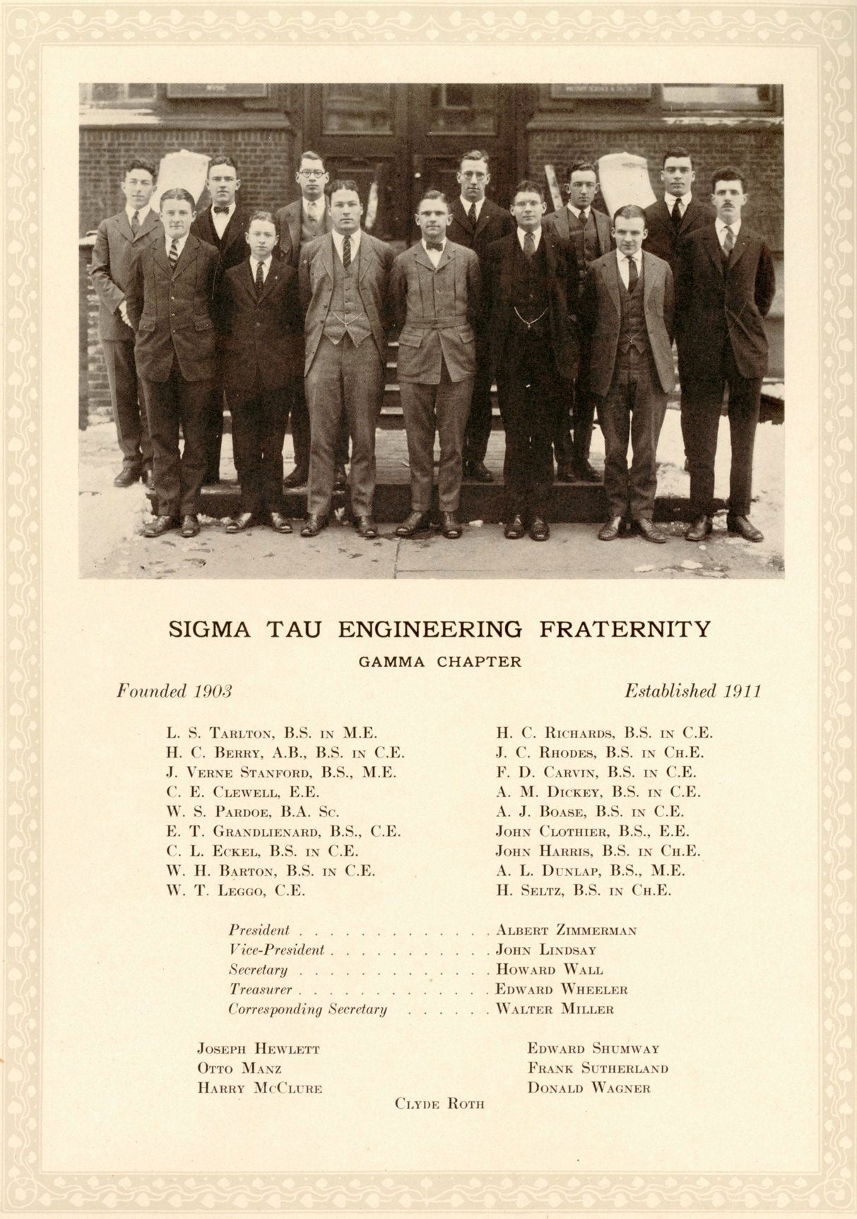 Sigma Tau engineering fraternity, 1923