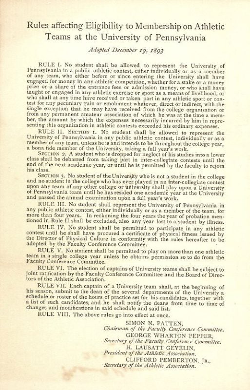 Athletics eligibility rules, December 19, 1893