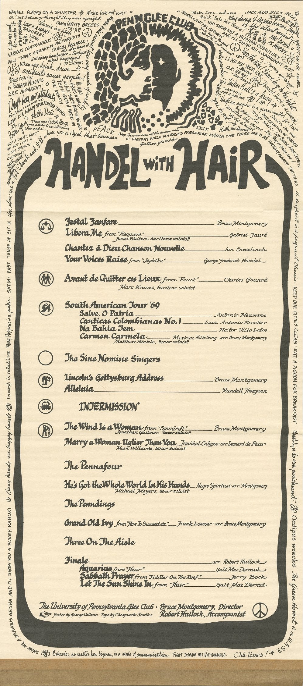 Glee Club's 1969-1970 production, Handel with Hair, poster