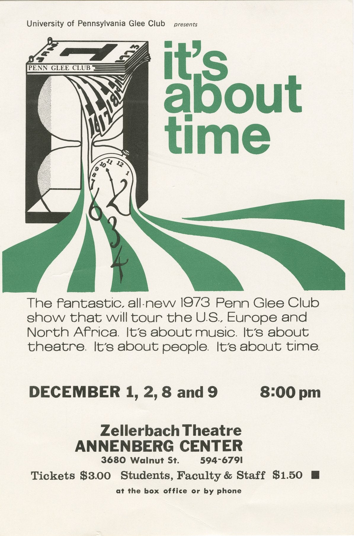 Glee Club's 1972-1973 production, It's About Time, poster