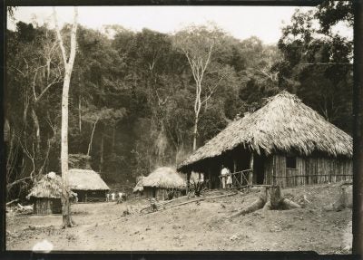 Guatemala, University Museum archaeological expedition: general view of the expedition's camp at Piedras Negras, 1932