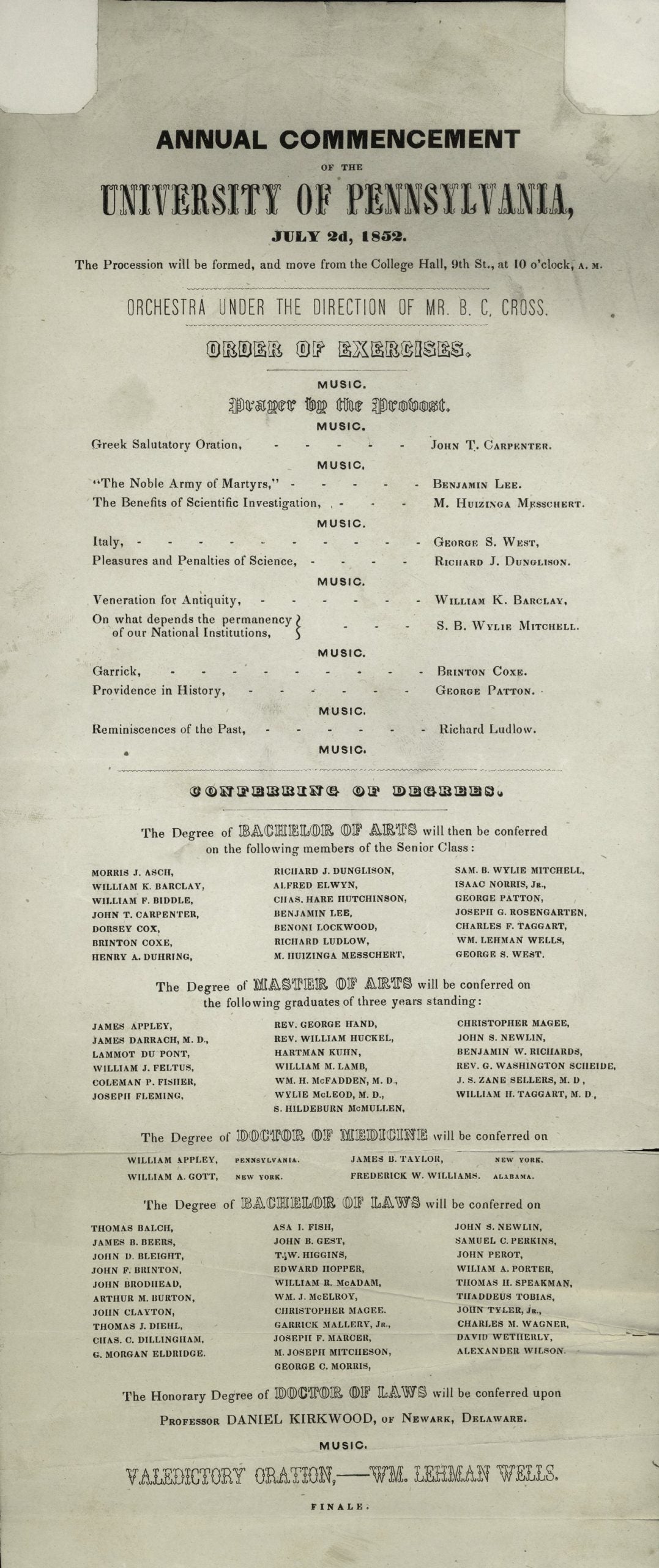 Commencement Program, 1852