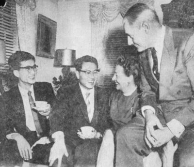Korean students, both In-Ho scholars, hosted at the home of Philadelphia Mayor Richardson Dilworth, 1958