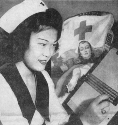 Naomi Nakano, barred from enrolling in post-graduate courses at Penn because she was of Japanese descent, portrait in nursing uniform, 1944