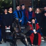 University's Senior Administration poses with President Judith Rodin and "Ben on the Bench," 2003 Commencement