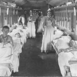 Spanish-American War, nurses from the University of Pennsylvania tending ill soldiers on hospital train, 1898