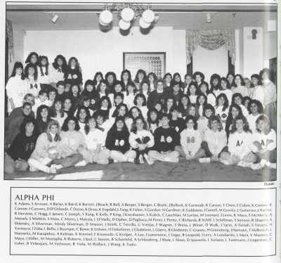 Alpha Phi, sorority, group photograph, 1989