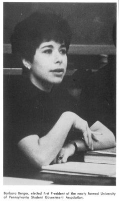 Barbara Berger, first president of the University of Pennsylvania Student Government, 1967