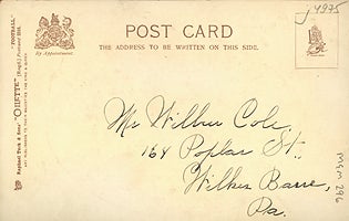 Postcard back, "College Girl", 1905