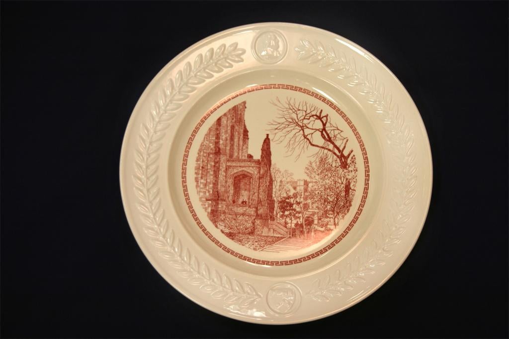 Wedgwood china, plate depicting College Hall Portico, 1940