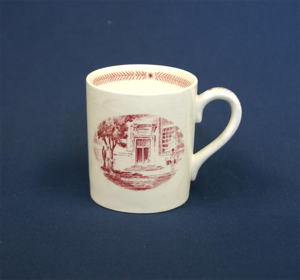 Wedgwood china, cup depicting Moore School Doorway, 1940