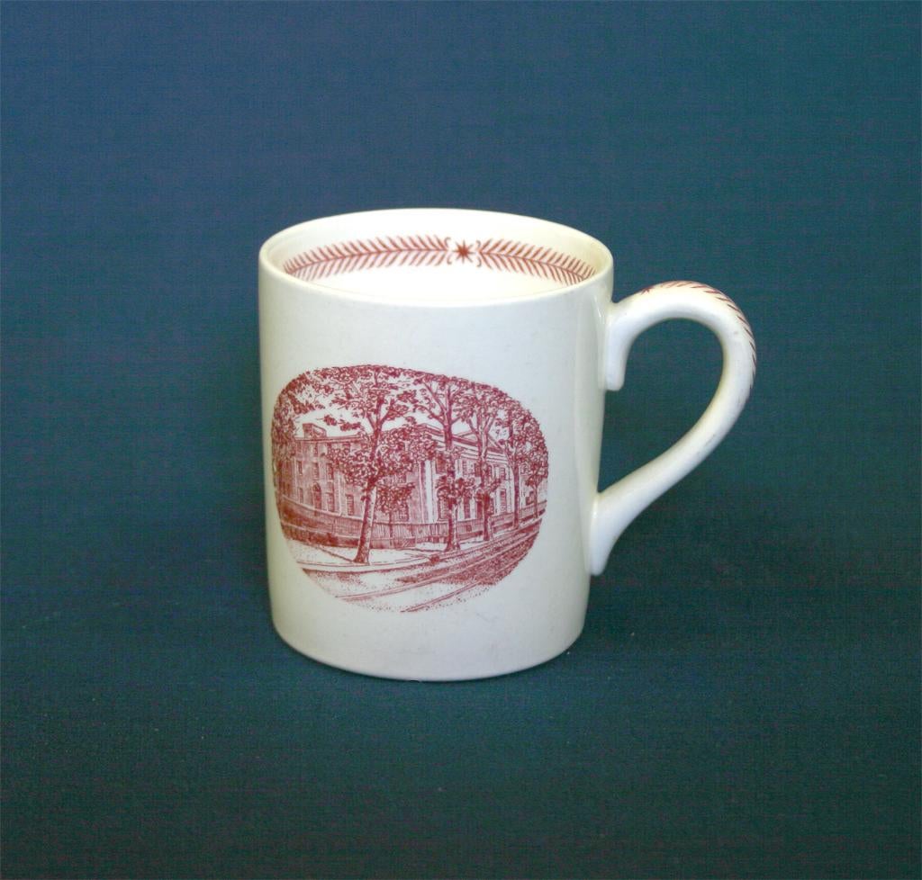 Wedgwood china, cup depicting College Hall in 1861 (Ninth Street Campus), 1940