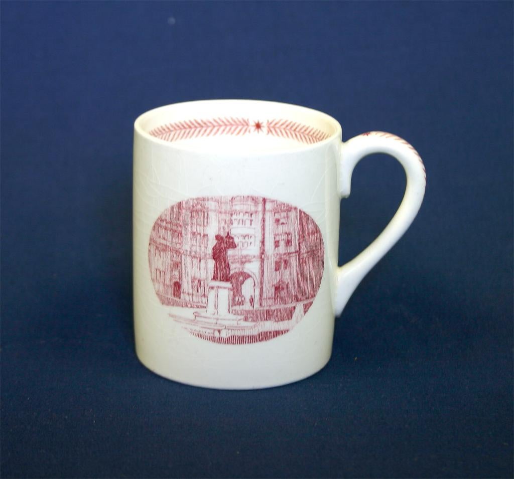 Wedgwood china, cup depicting Whitefield Statue and Memorial Tower, 1940