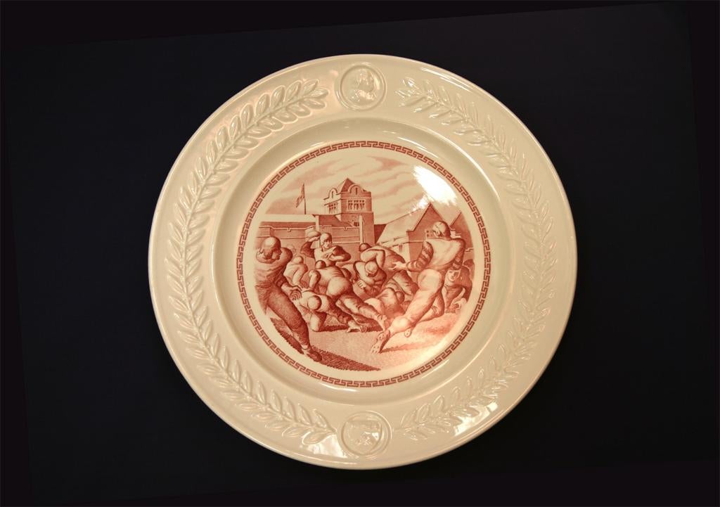 Wedgwood china, plate depicting forward pass in Franklin Field, 1940