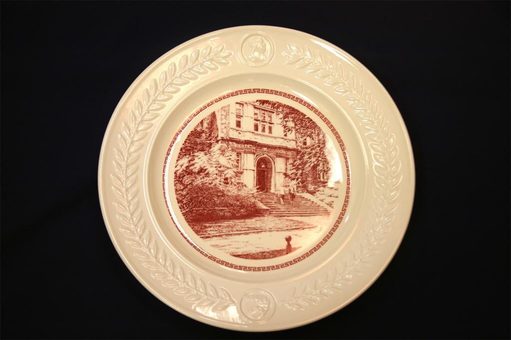Wedgwood china, plate depicting Medical Laboratory Entrance, 1940