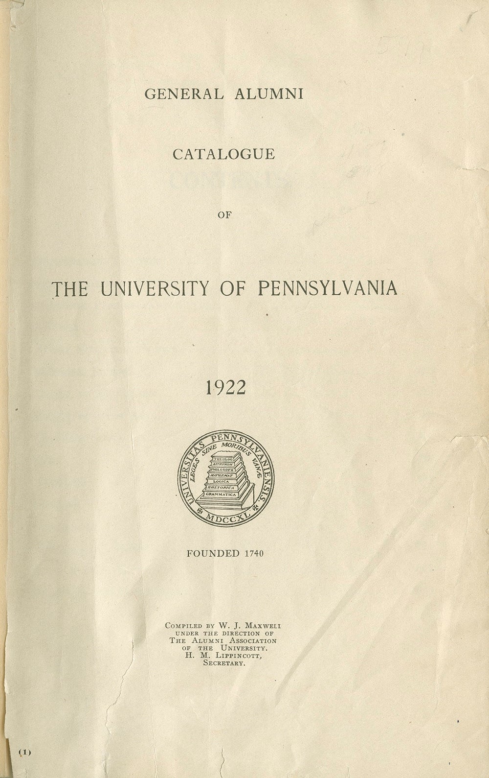 General Alumni Catalogue of the University of Pennsylvania (1922), cover