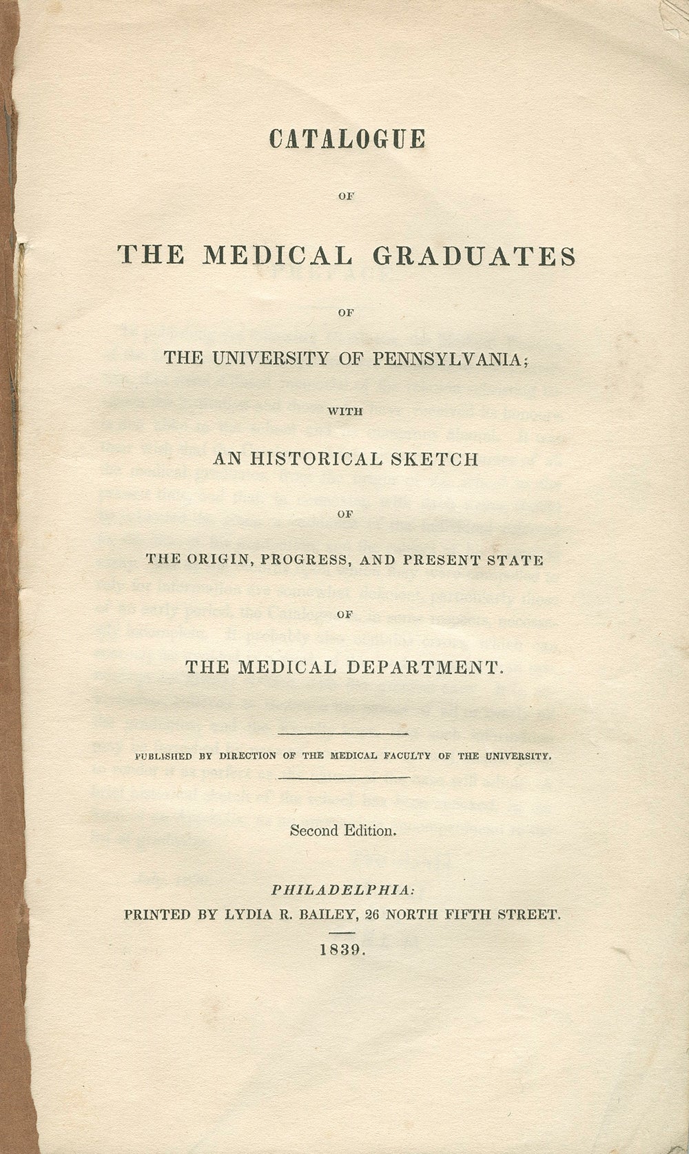 Catalogue of the Medical Graduates of the University of Pennsylvania, 1839, cover