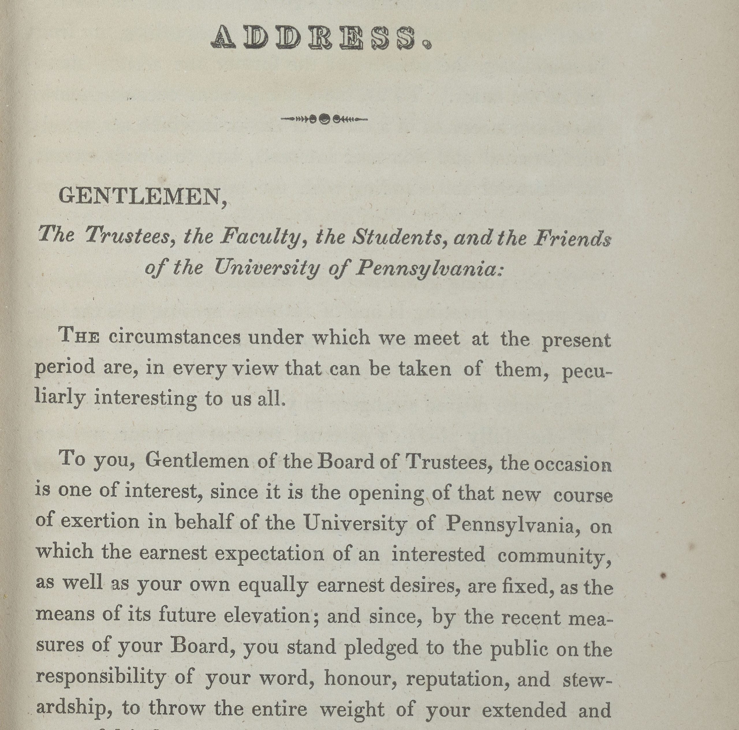 Page from printed transcription of inaugural address